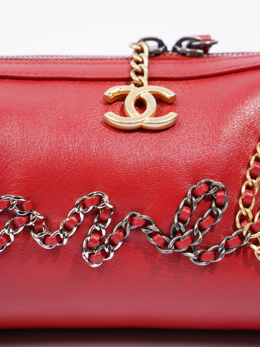 Chain Bowling Bag Red Lambskin Leather Image 3