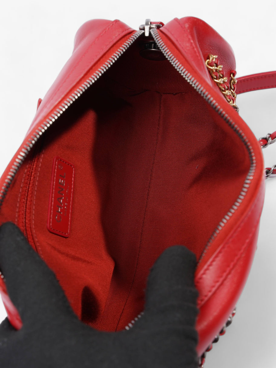Chain Bowling Bag Red Lambskin Leather Image 10
