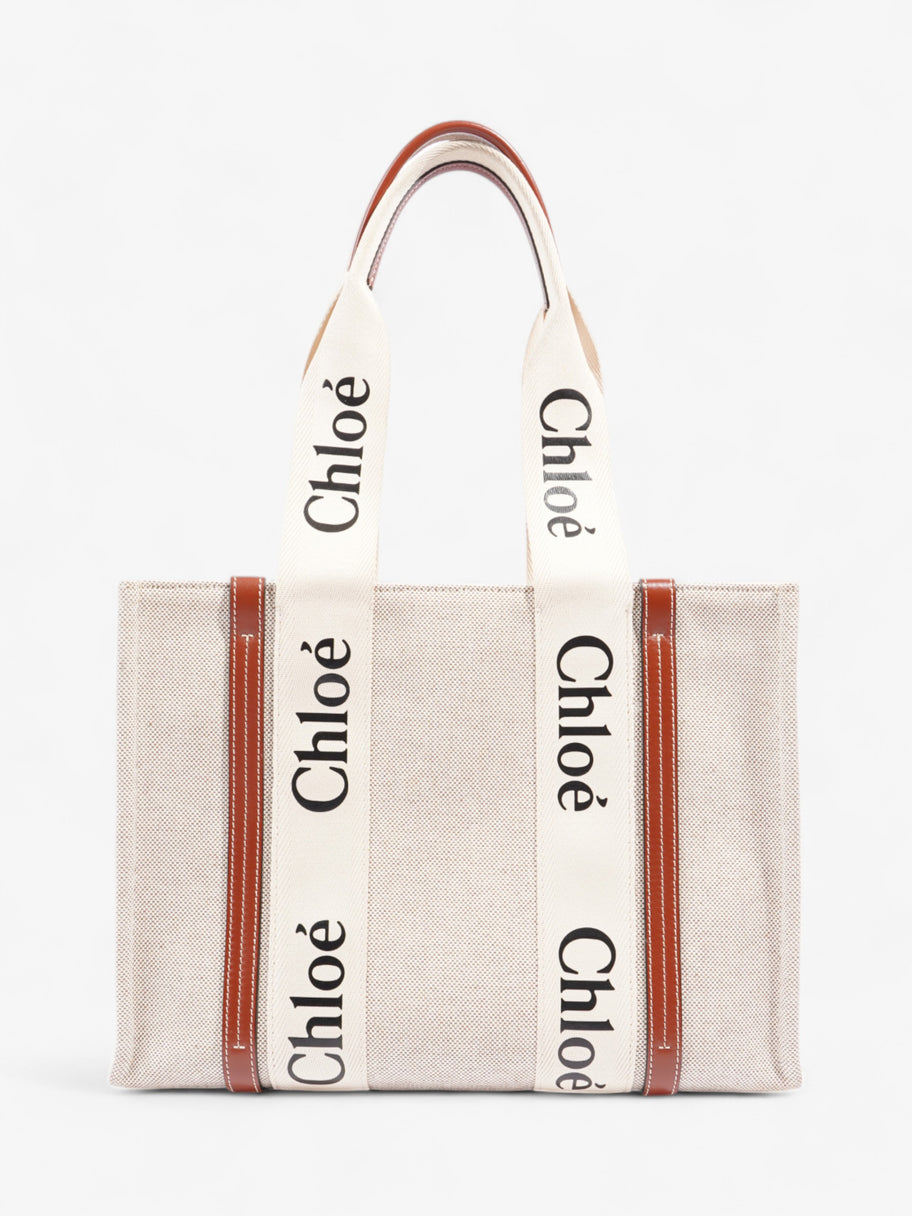 Chloe Woody Tote Beige / Brown Cotton Medium Image 4