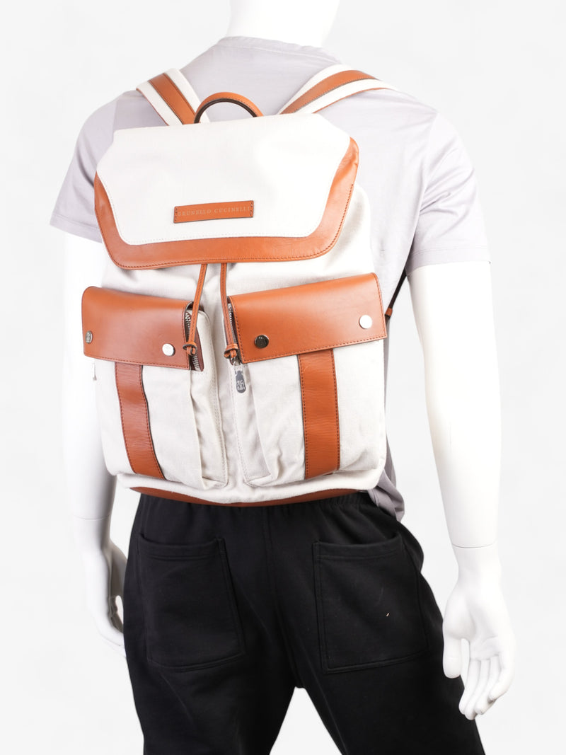  Linrn Backpack White / Brown Canvas