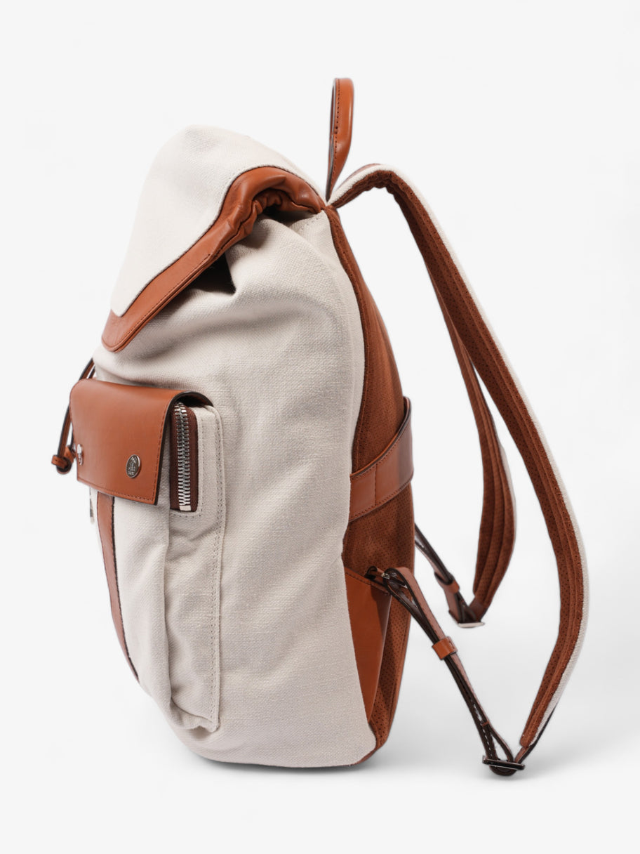 Brunello Cucinelli Linrn Backpack White Brown Canvas Luxe Collective