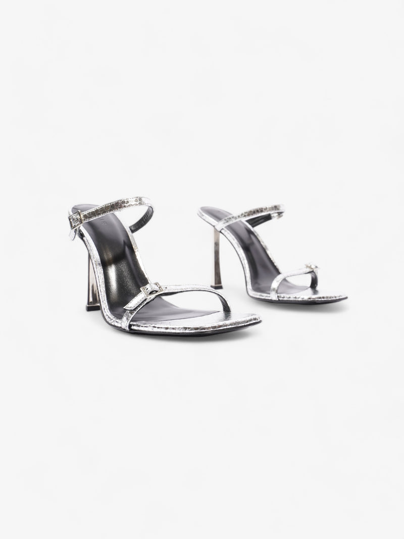  Flick Buckle Mules  80mm Silver Leather EU 40 UK 7