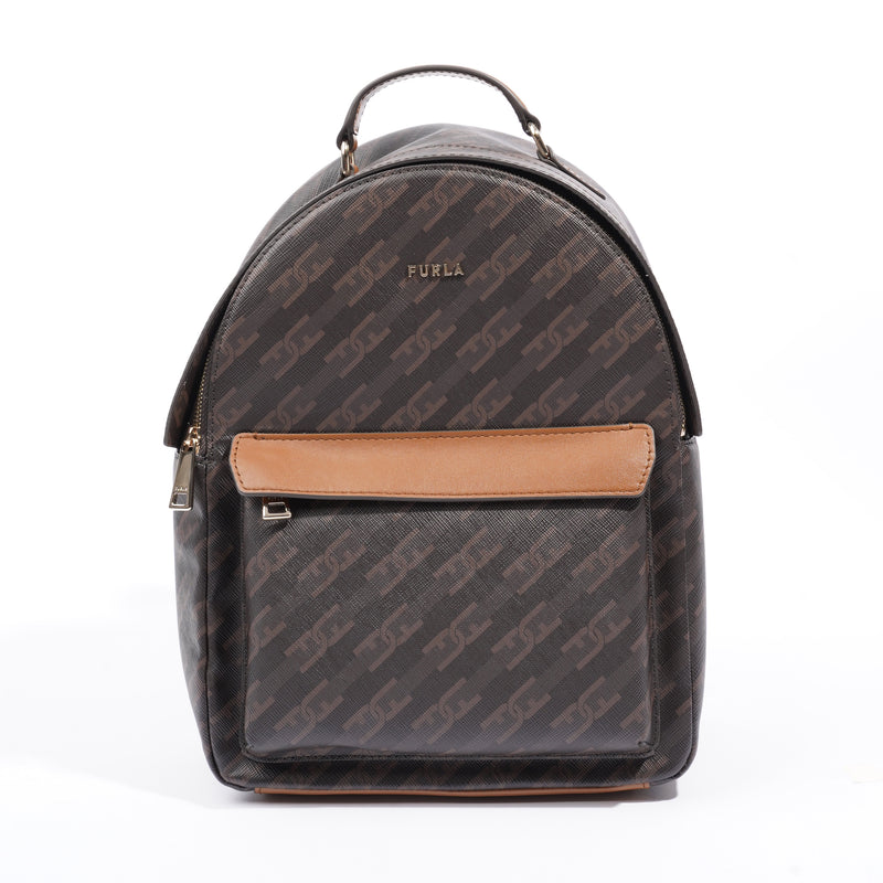  Furla Backpack Black / Brown Coated Canvas