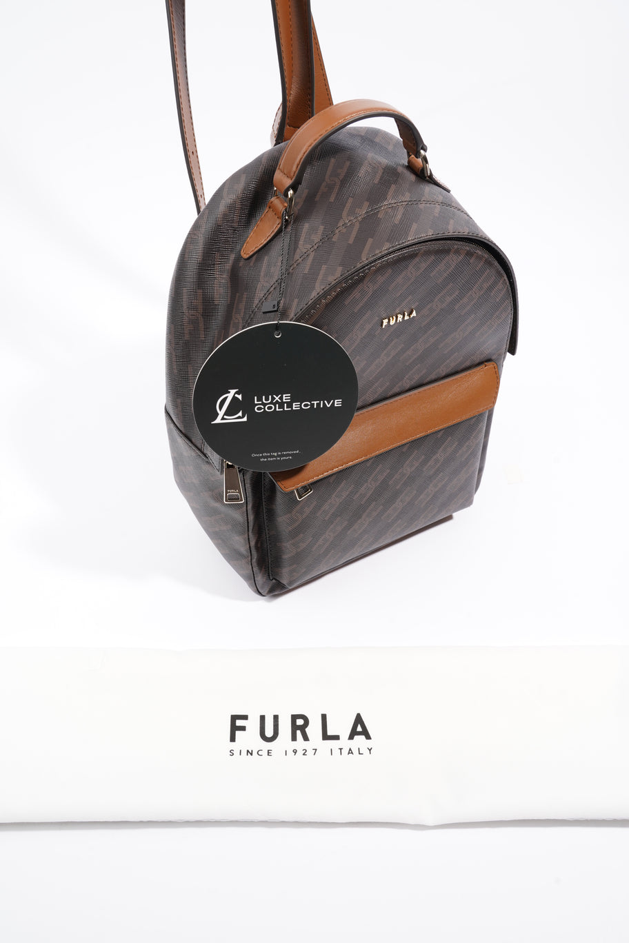 Furla Backpack Black / Brown Coated Canvas Image 9