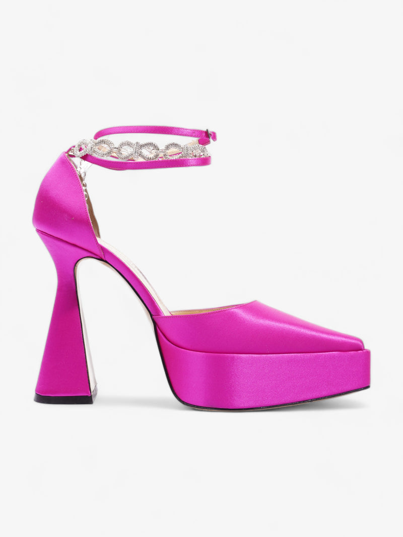  Bow Chain Platform Pumps 140mm Pink Satin EU 39 UK 6