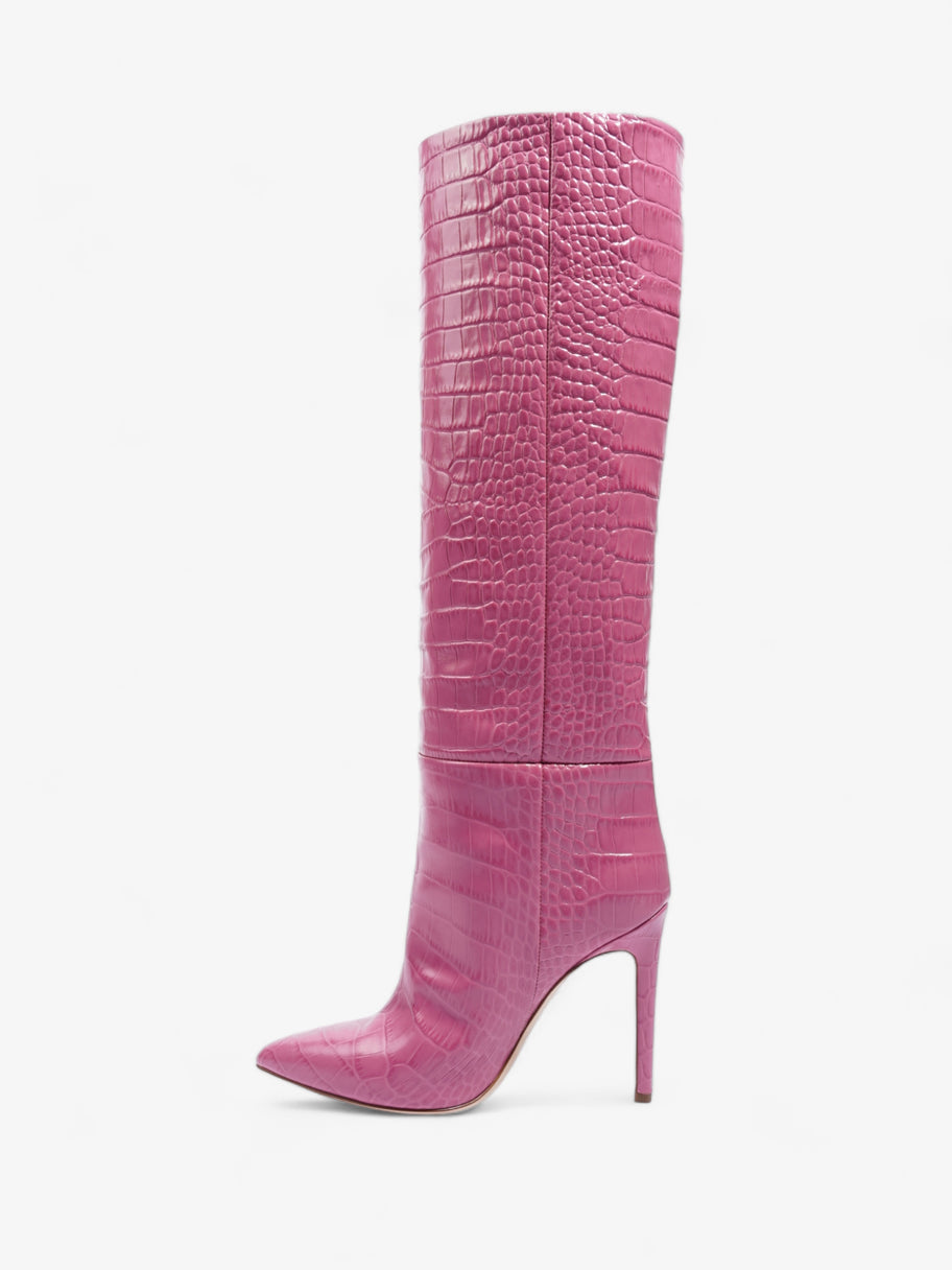 Stiletto Boots 100mm Pink Croc Embossed Leather EU 38 UK 5 Image 3