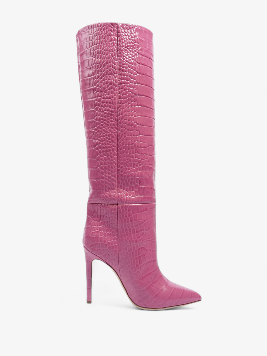 Stiletto Boots 100mm Pink Croc Embossed Leather EU 38 UK 5 Image 4