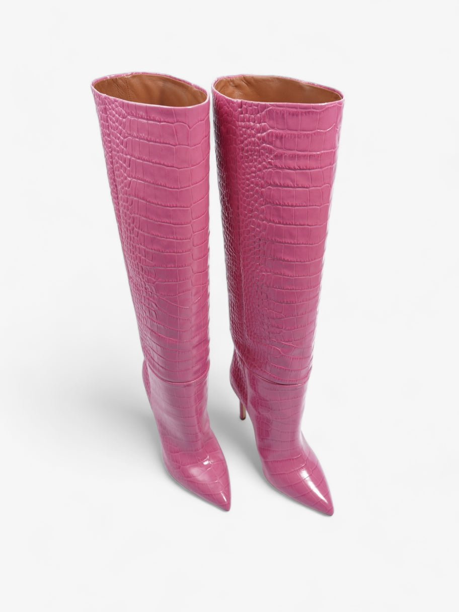 Stiletto Boots 100mm Pink Croc Embossed Leather EU 38 UK 5 Image 8