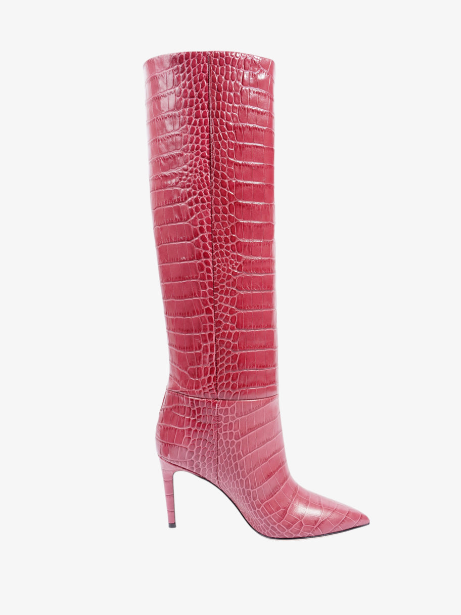 Embossed Croc Stiletto Boots 85mm Bordeaux Leather EU 37 UK 4 Image 4