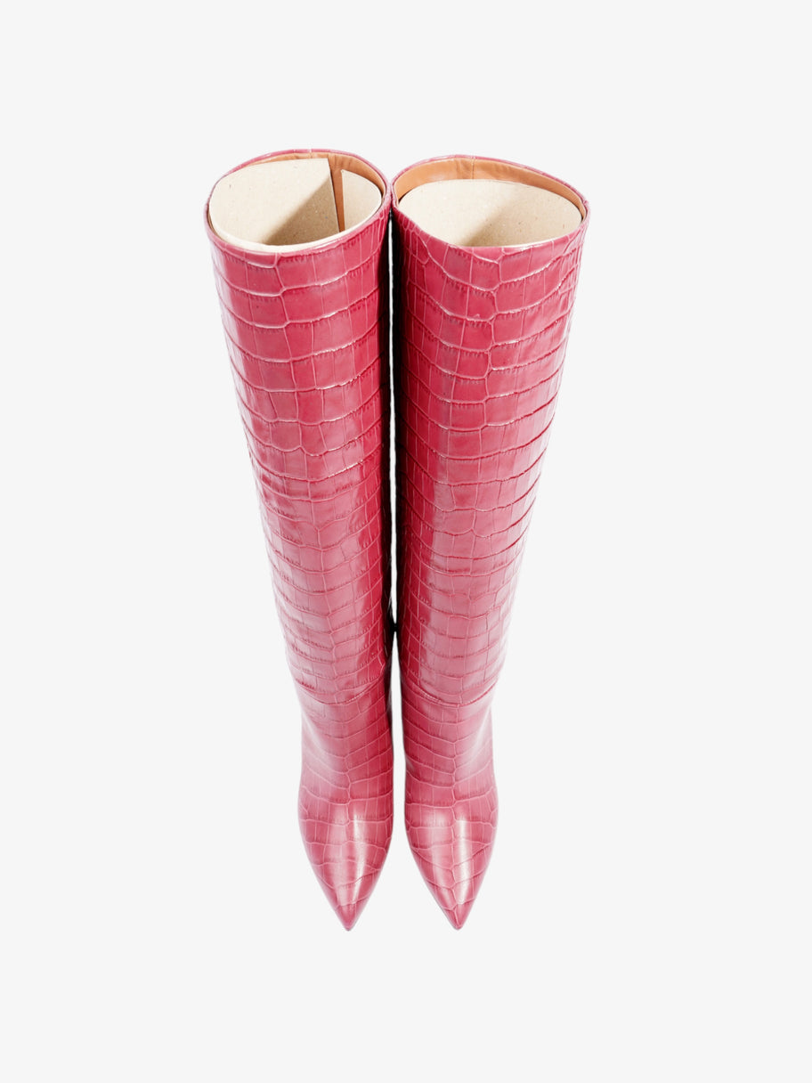 Embossed Croc Stiletto Boots 85mm Bordeaux Leather EU 37 UK 4 Image 8