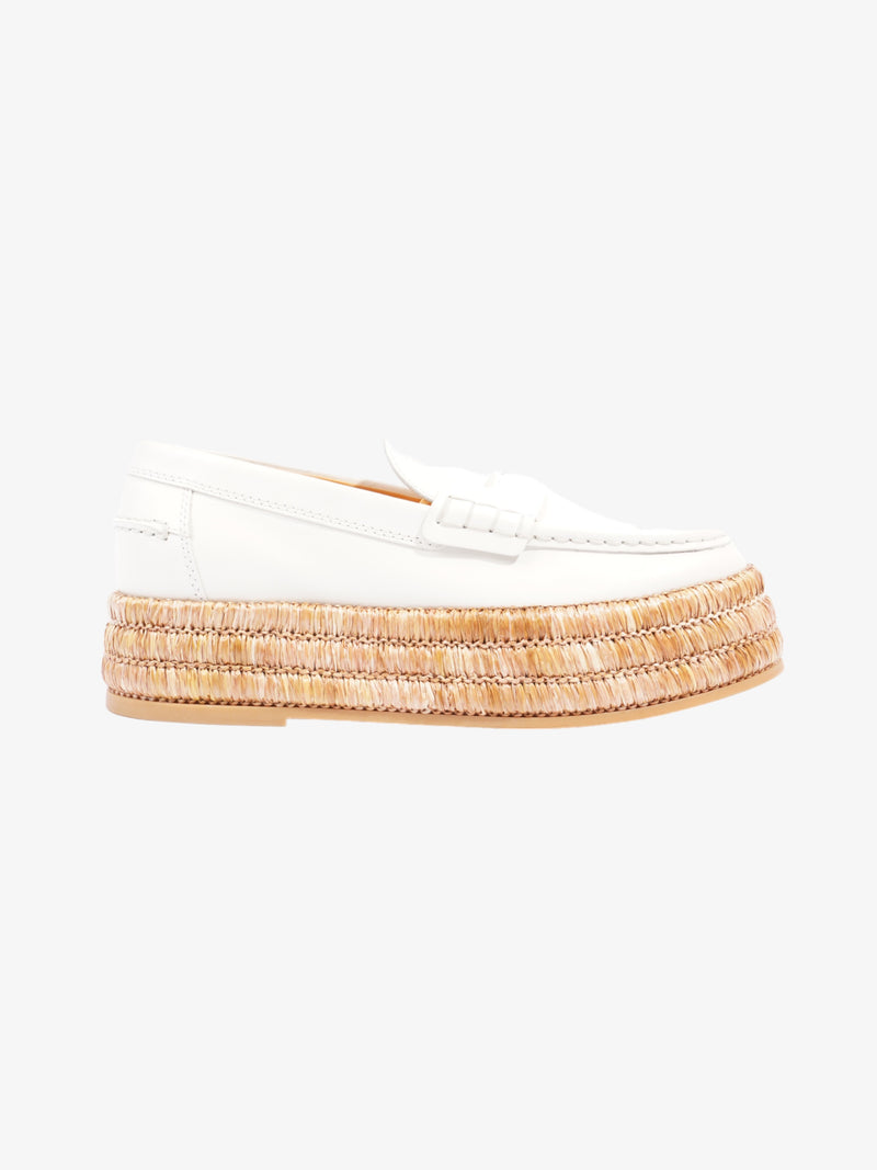  Platform Espadrille Loafers White Calfskin Leather EU 38 UK 5