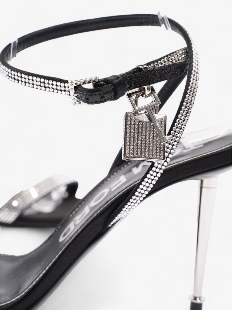 Crystal Embelished Padlock Sandals 90mm Black Satin EU 39 UK 6 Image 9