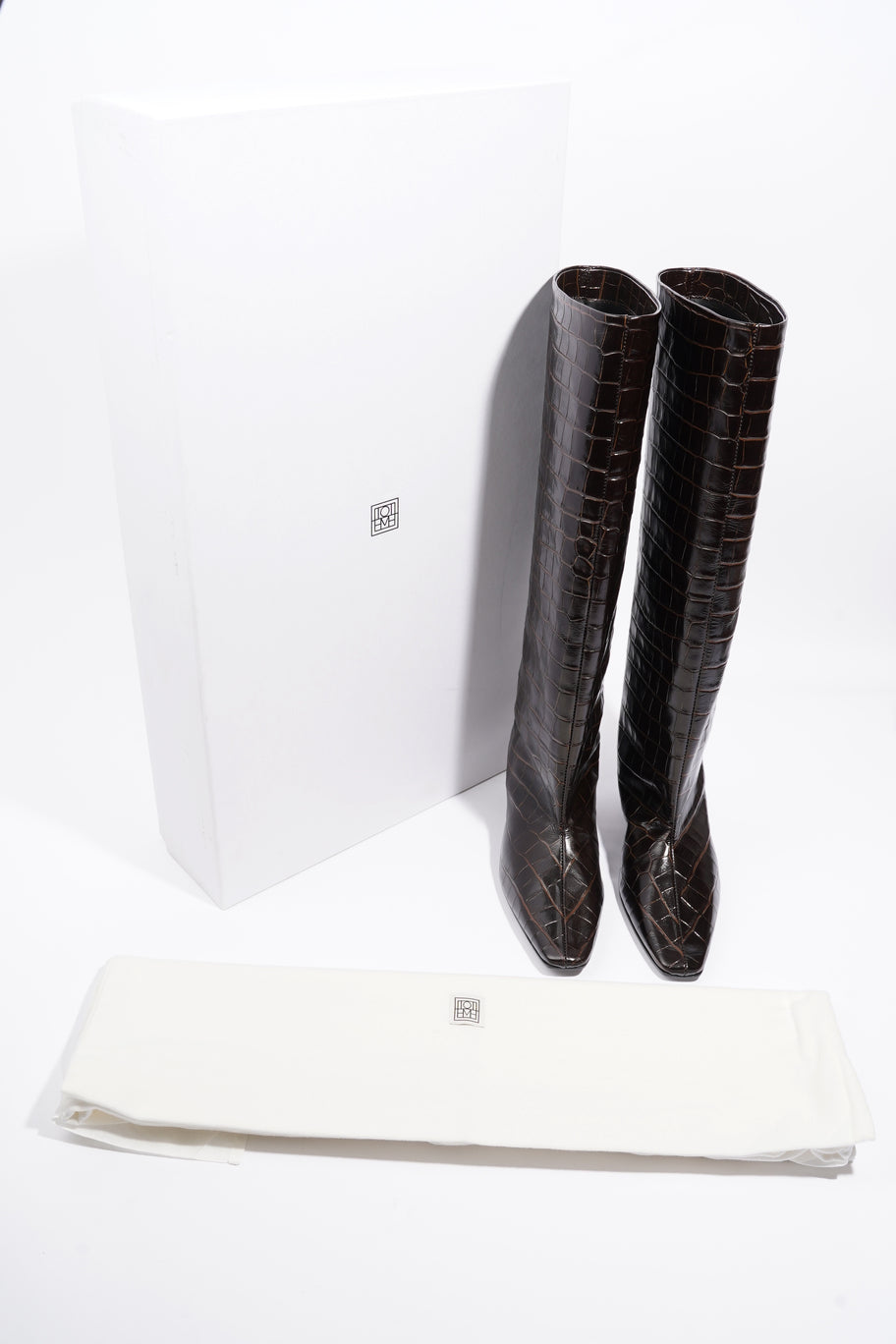 Croc-Effect Knee High Boots 40mm Dark Brown Leather EU 37 UK 4 Image 10