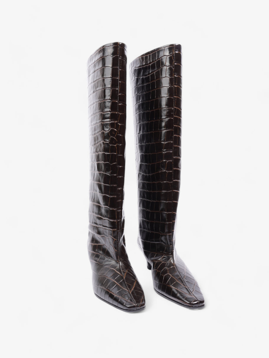 Croc-Effect Knee High Boots 40mm Dark Brown Leather EU 37 UK 4 Image 2
