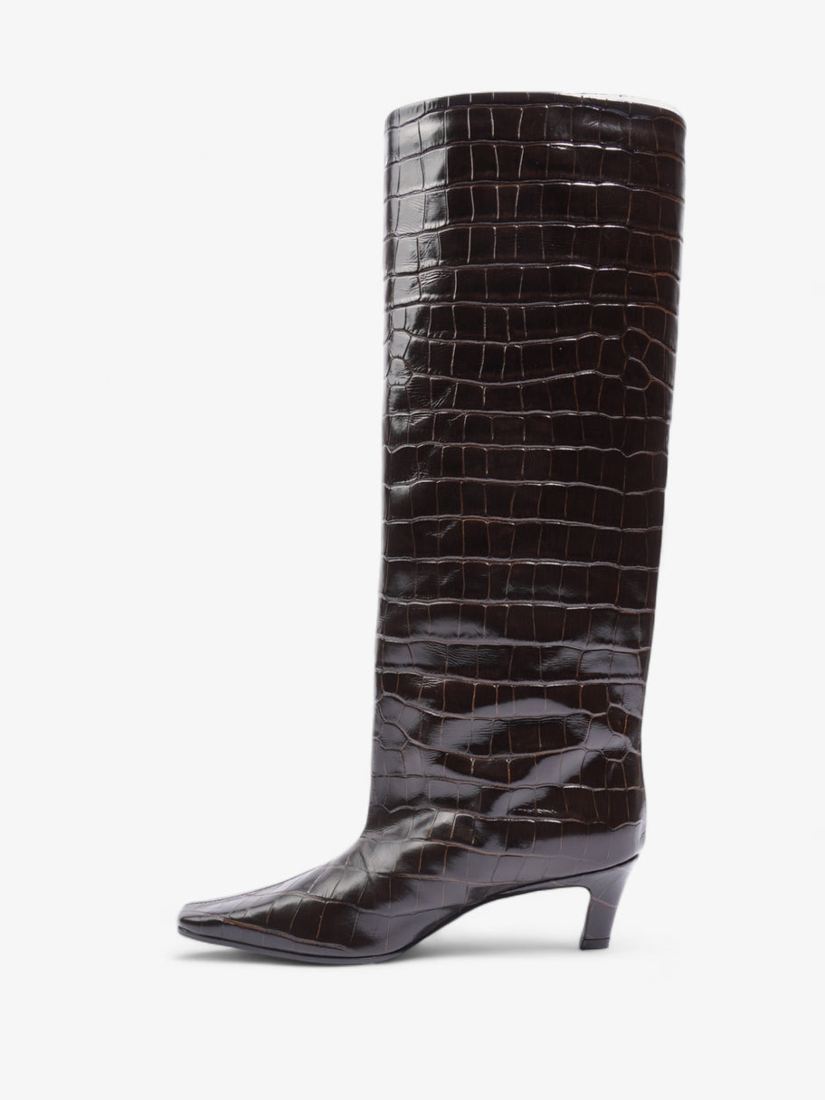 Croc-Effect Knee High Boots 40mm Dark Brown Leather EU 37 UK 4 Image 3