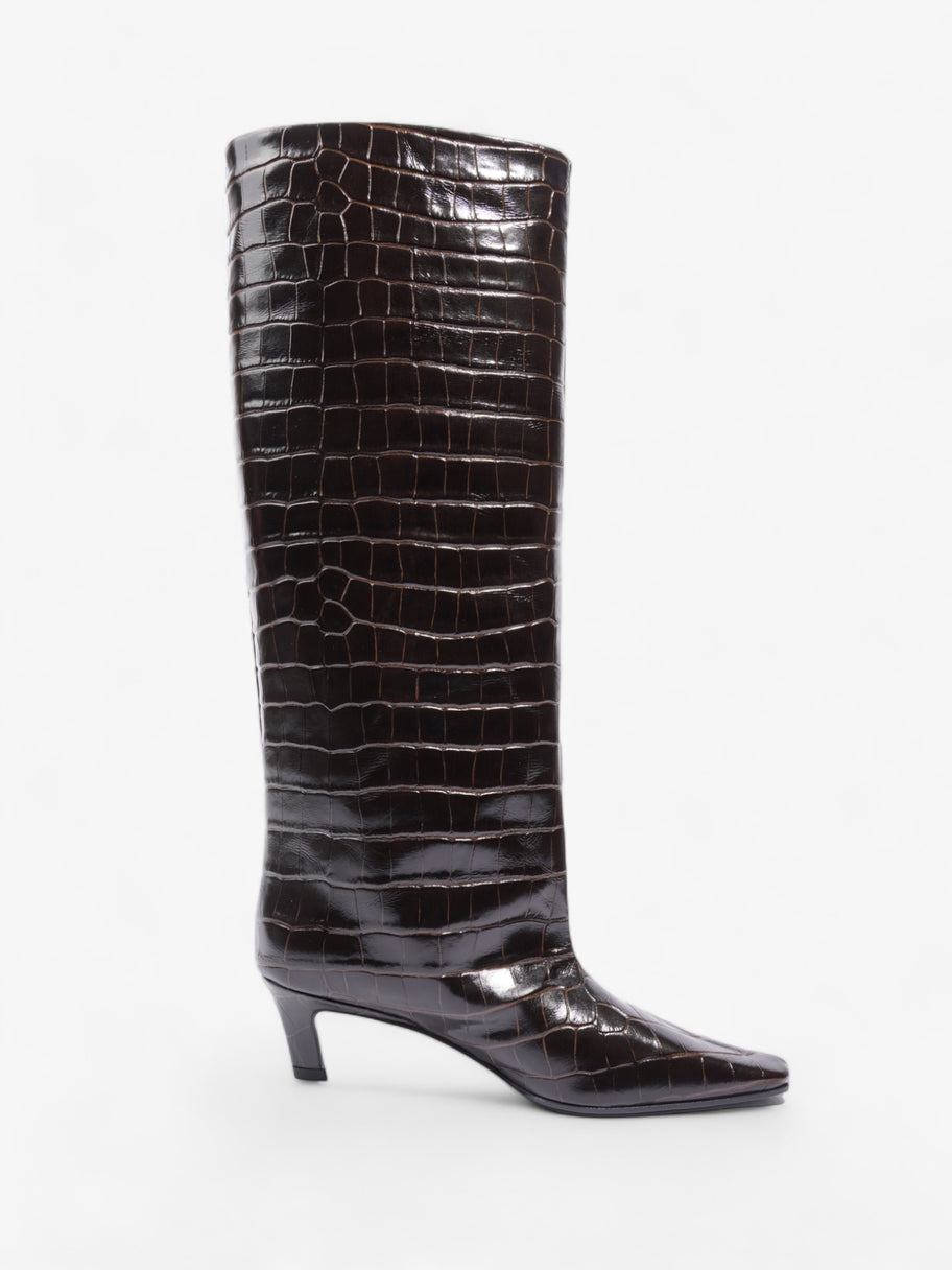 Croc-Effect Knee High Boots 40mm Dark Brown Leather EU 37 UK 4 Image 4