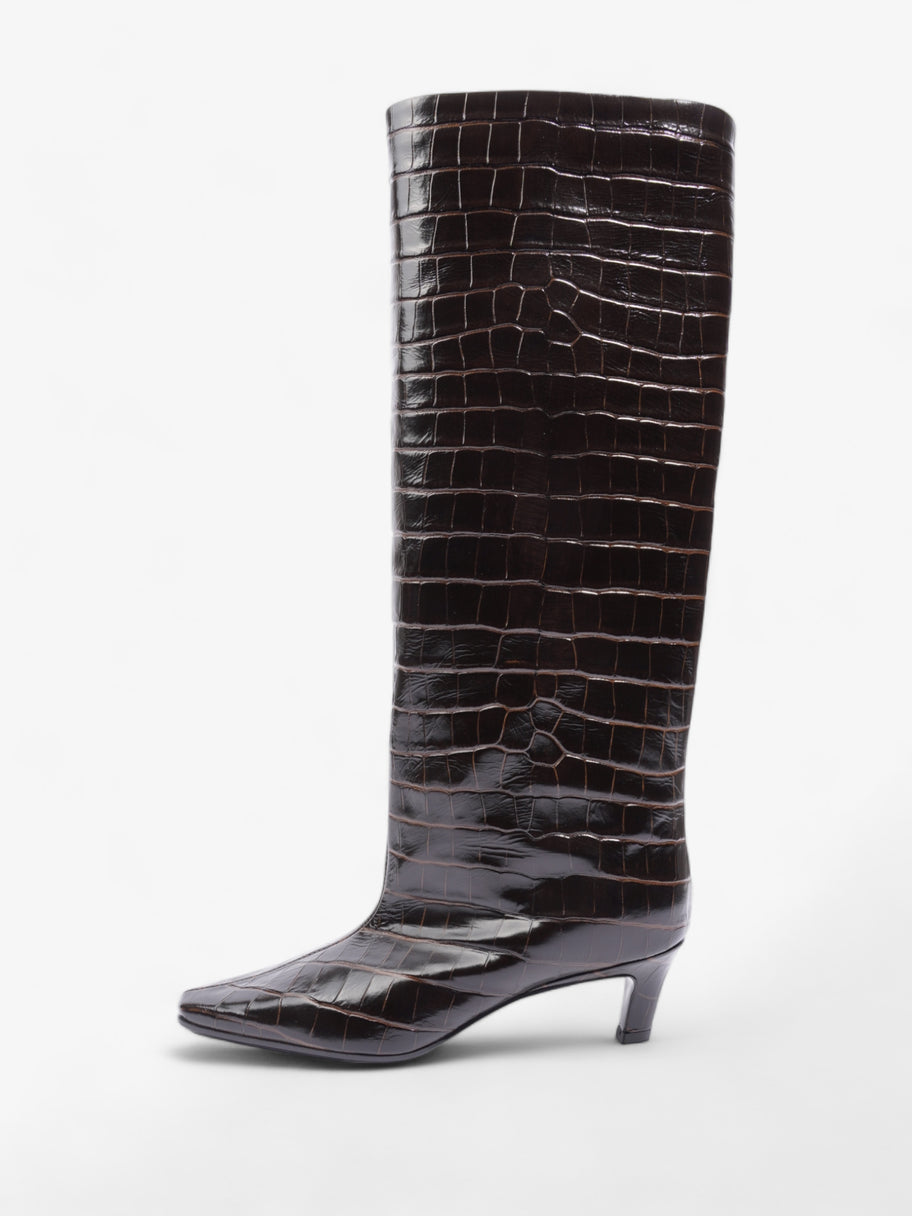 Croc-Effect Knee High Boots 40mm Dark Brown Leather EU 37 UK 4 Image 5