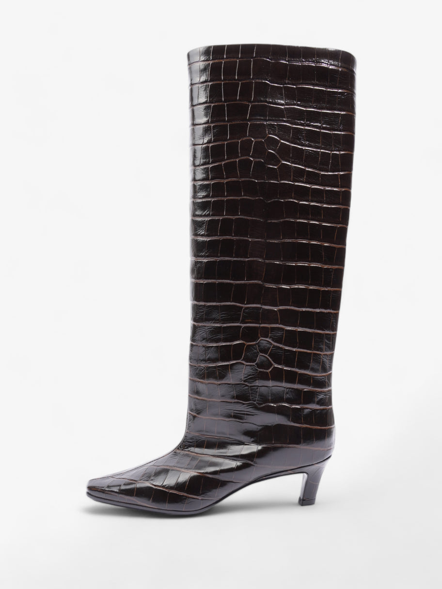 Toteme Croc-Effect Knee High Boots 40mm Dark Brown Leather EU 37 UK 4 Image 5