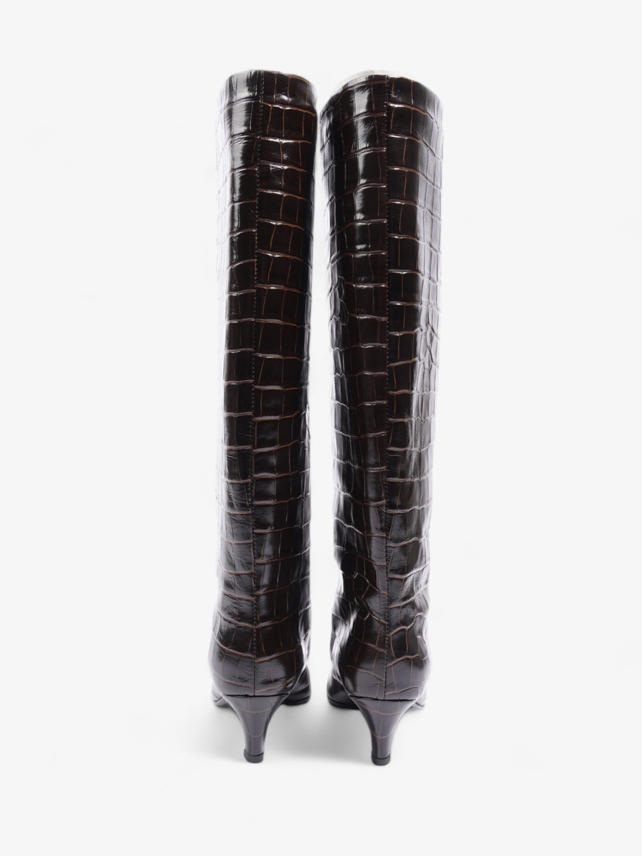 Croc-Effect Knee High Boots 40mm Dark Brown Leather EU 37 UK 4 Image 6
