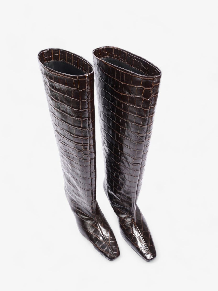Croc-Effect Knee High Boots 40mm Dark Brown Leather EU 37 UK 4 Image 8