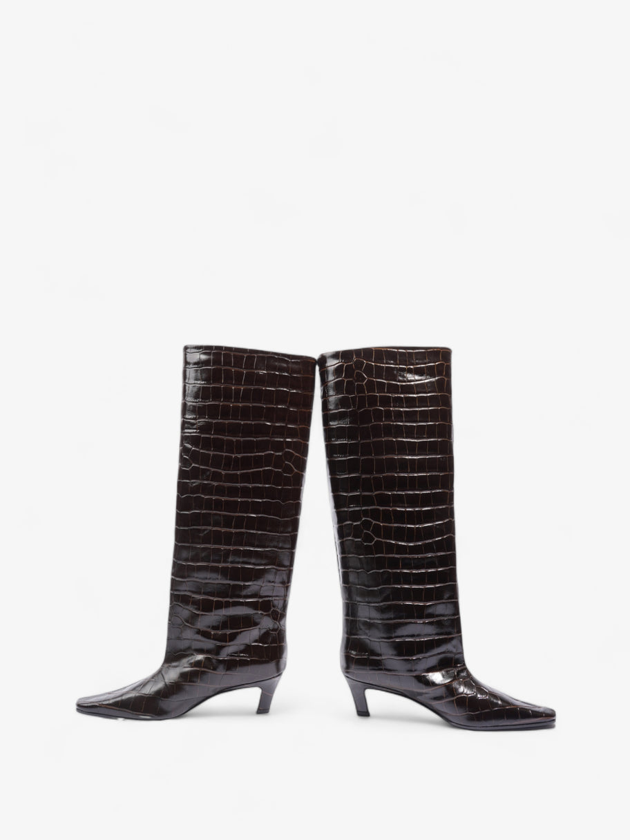 Croc-Effect Knee High Boots 40mm Dark Brown Leather EU 37 UK 4 Image 9