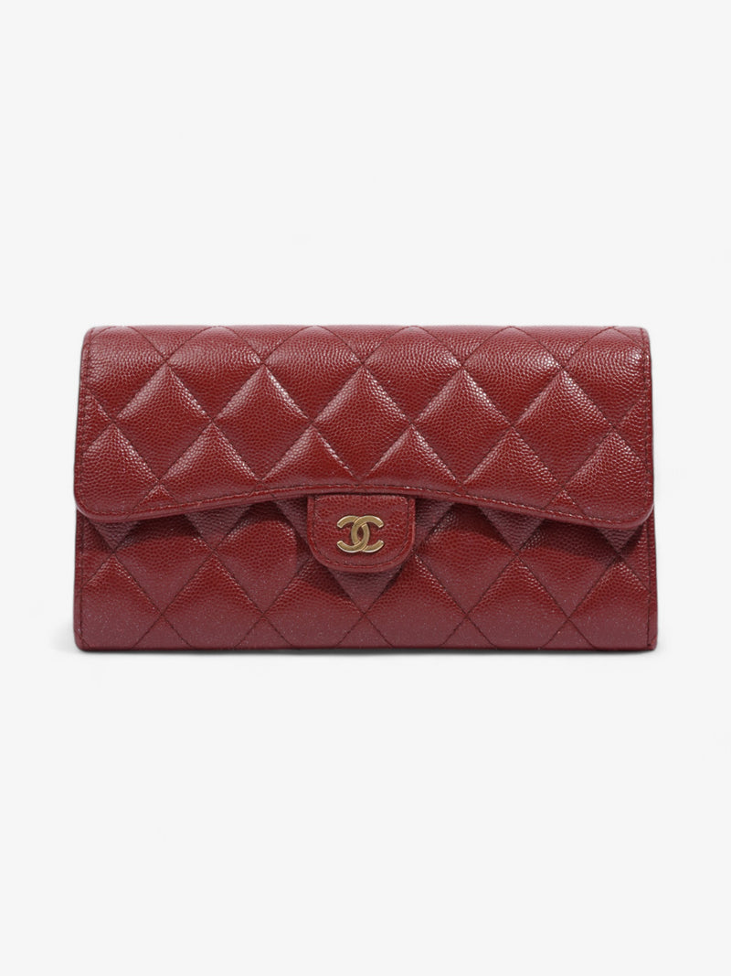  Chanel Trifold Wallet Dark Red / Gold Caviar Leather