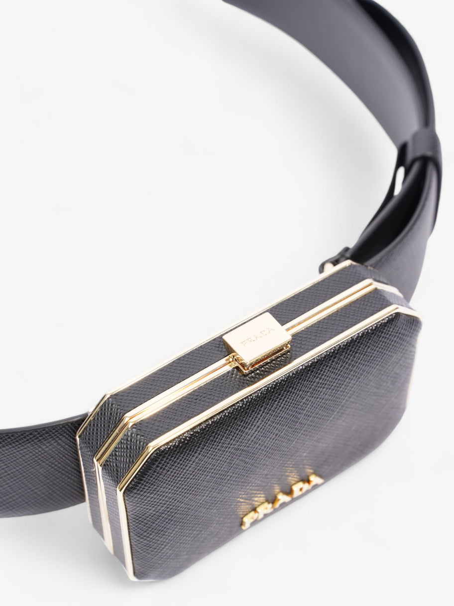 Prada Octagon Logo Belt with Bag Black / Gold Saffiano Leather 80cm / 32