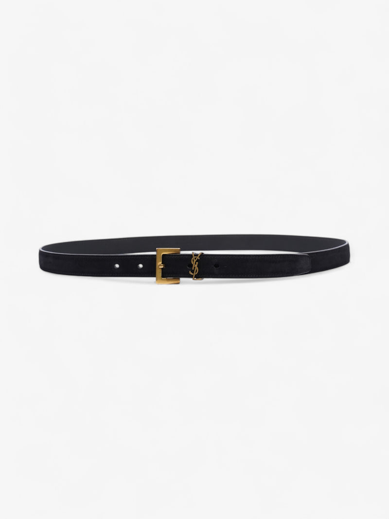  Saint Laurent Logo Belt Black Suede 90cm 32