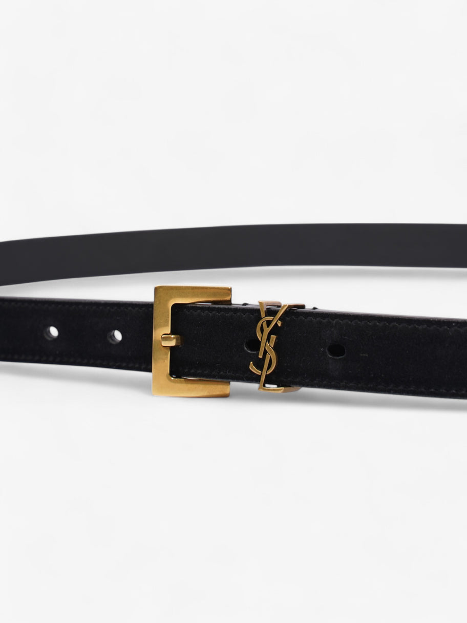 Saint Laurent Logo Belt Black Suede 90cm 32