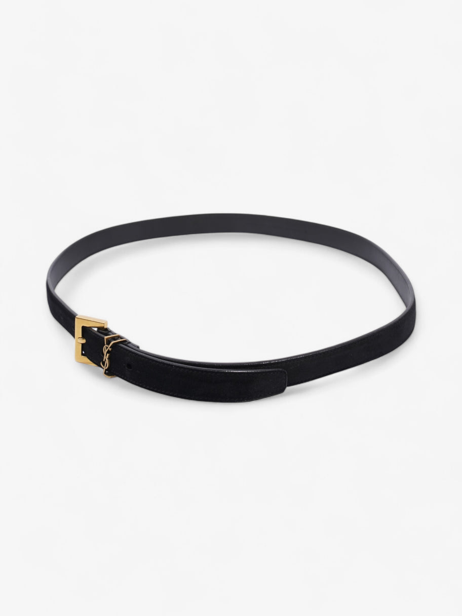 Saint Laurent Logo Belt Black Suede 90cm 32