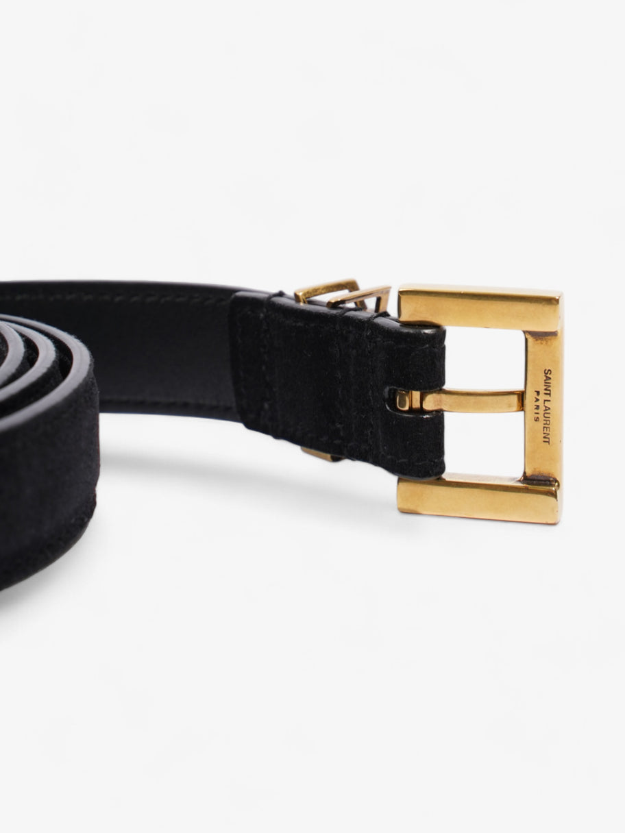 Saint Laurent Logo Belt Black Suede 90cm 32