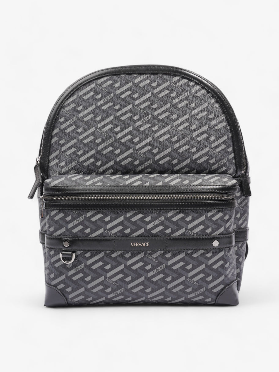 Versace La Greca Signature Backpack Grey Coated Canvas Image 1