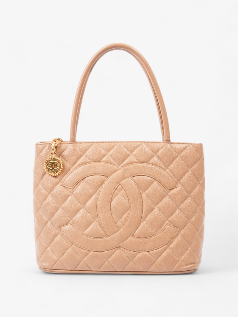  Chanel Medallion Tote Beige Caviar Leather