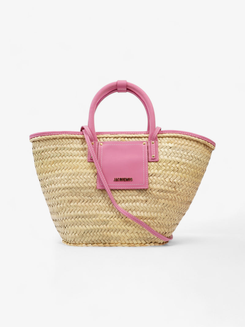  Jacquemus Le Panier Soli Tote Pink / Natural Palm Leaves