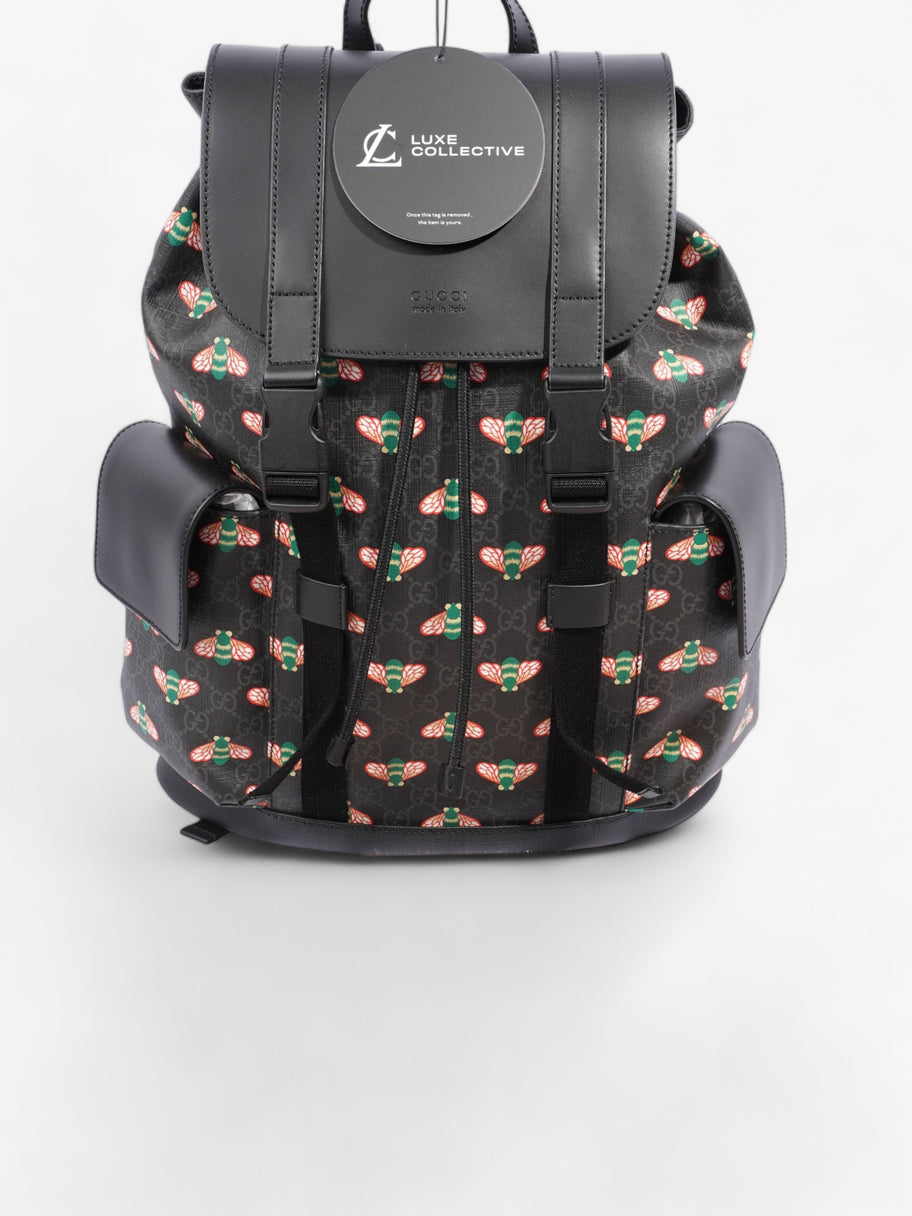 GG Supreme Bee Backpack Black / Red And Green Bee Print Coated Canvas Image 9