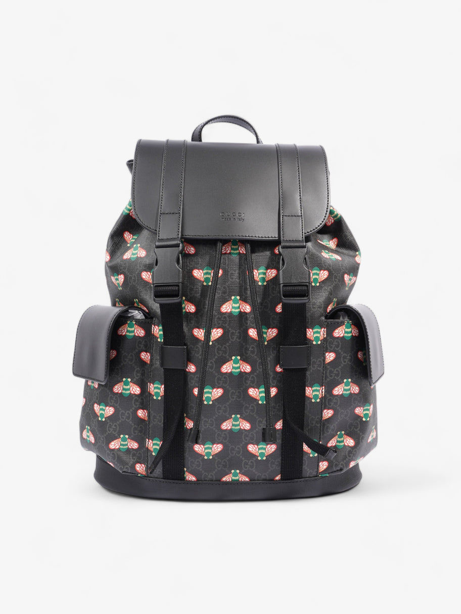 GG Supreme Bee Backpack Black / Red And Green Bee Print Coated Canvas Image 1