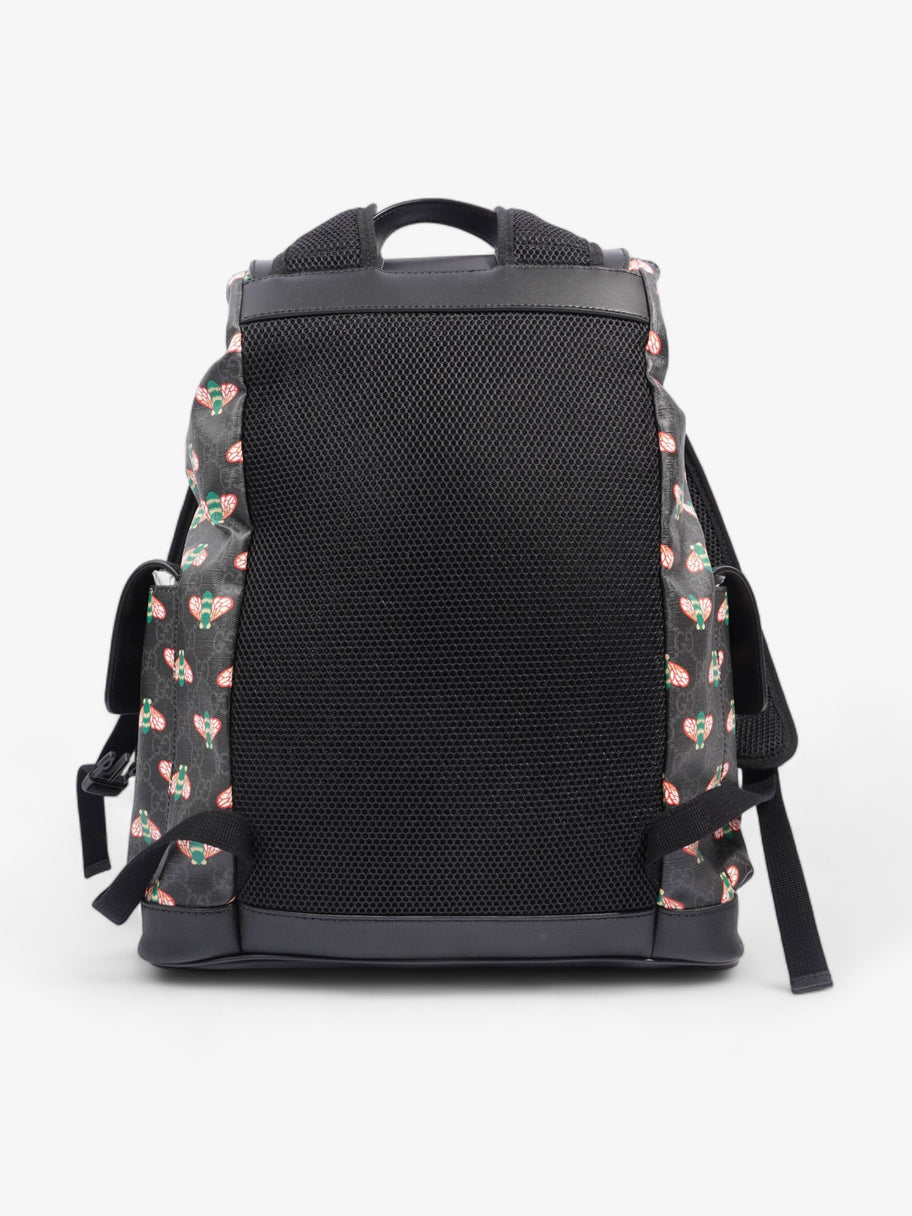 GG Supreme Bee Backpack Black / Red And Green Bee Print Coated Canvas Image 4