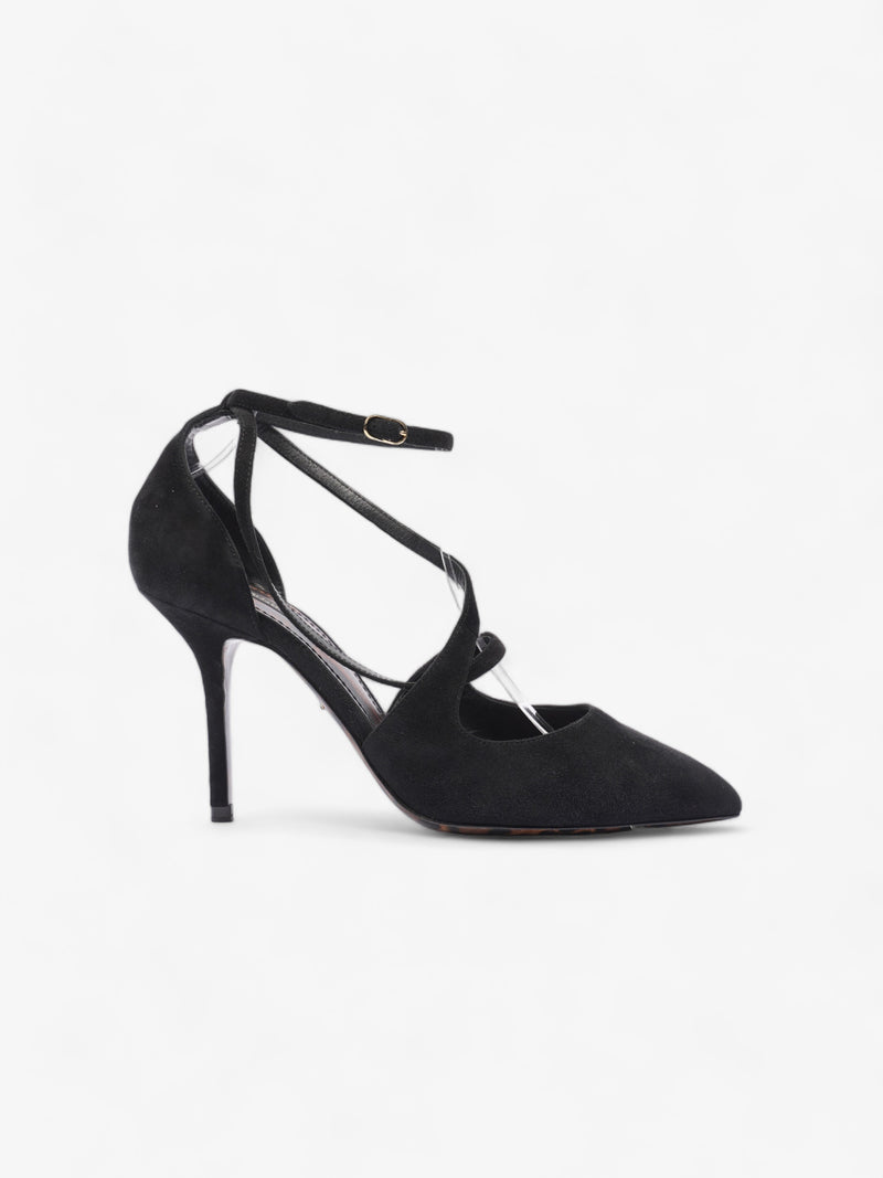  Ankle Strap Pump 90 Black Suede EU 38 UK 5