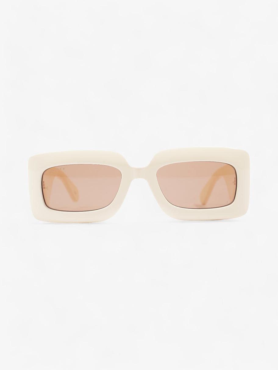 Gucci GG Logo Quilted Rectangular Sunglasses Cream Acetate 145mm Image 1