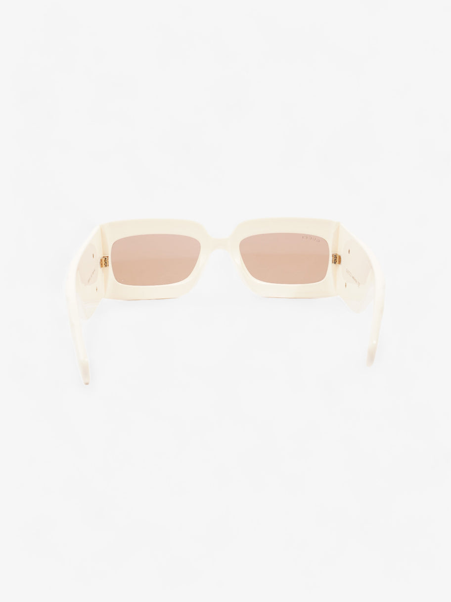 Gucci GG Logo Quilted Rectangular Sunglasses Cream Acetate 145mm Image 3