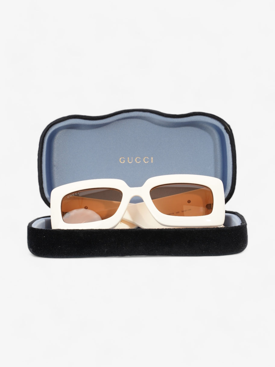 Gucci GG Logo Quilted Rectangular Sunglasses Cream Acetate 145mm Image 9