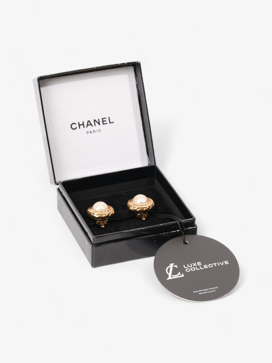 Chanel Faux Pearl Clip On Earrings Gold / White Base Metal Image 4