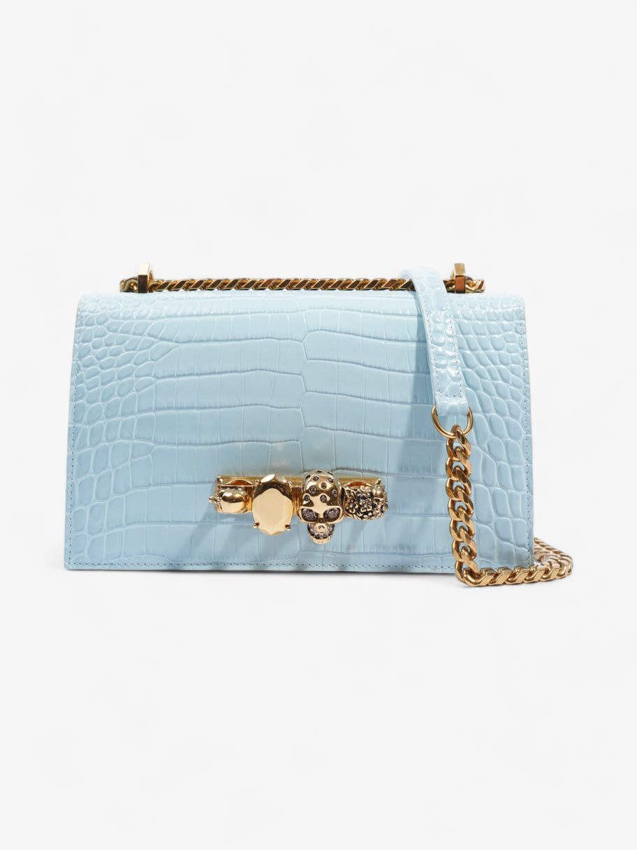 Alexander McQueen Jewelled Satchel Pale Blue Embossed Leather Image 1