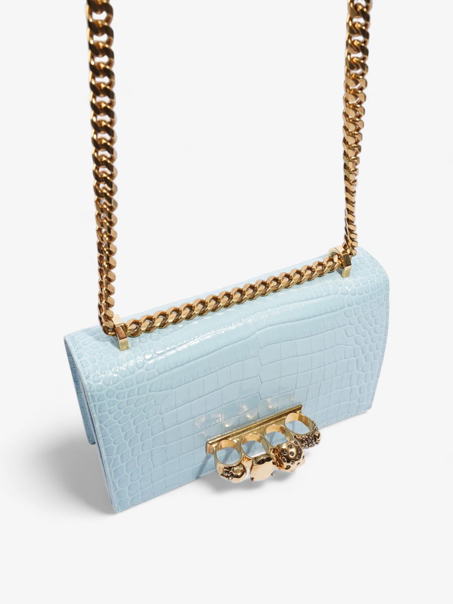 Alexander McQueen Jewelled Satchel Pale Blue Embossed Leather Luxe Collective