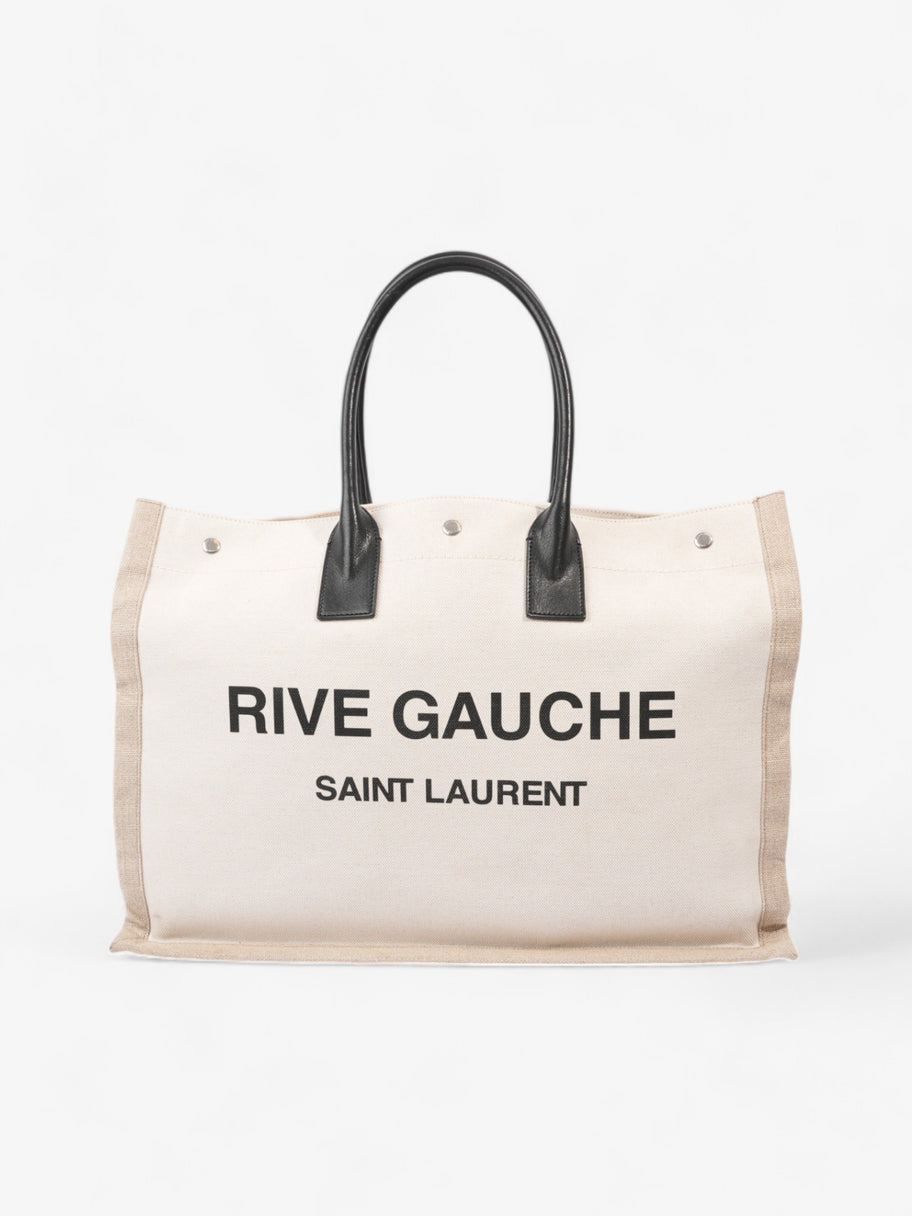 Saint Laurent Rive Gauche Tote Greige / Black Canvas Large Image 1