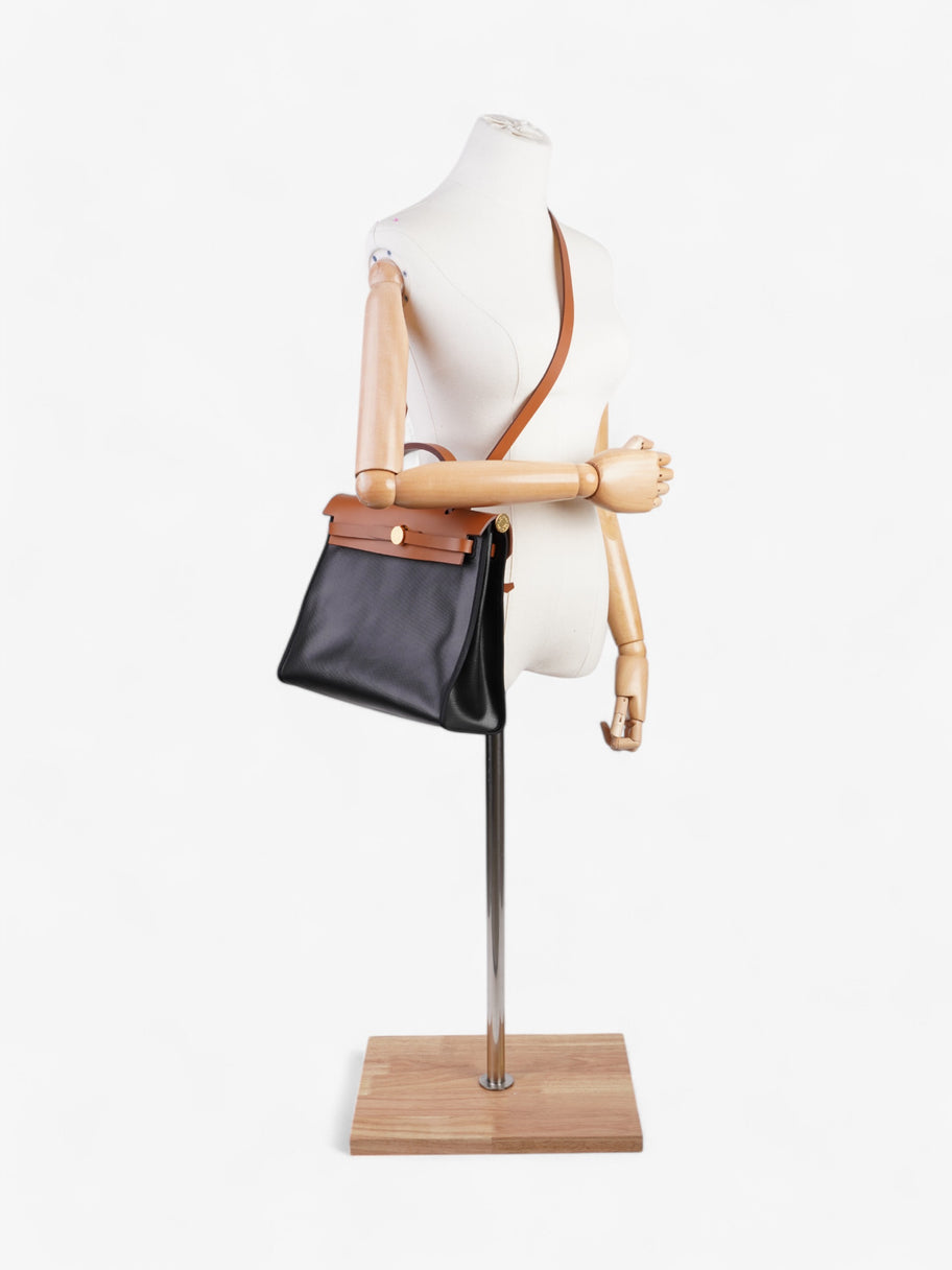 Hermes Herbag Zip Black / Tan Canvas 31 Image 2