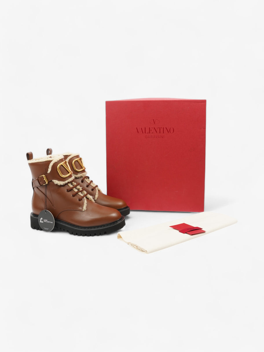 Valentino V Logo Combat Boots Brown Leather EU 38 UK 5 Image 10