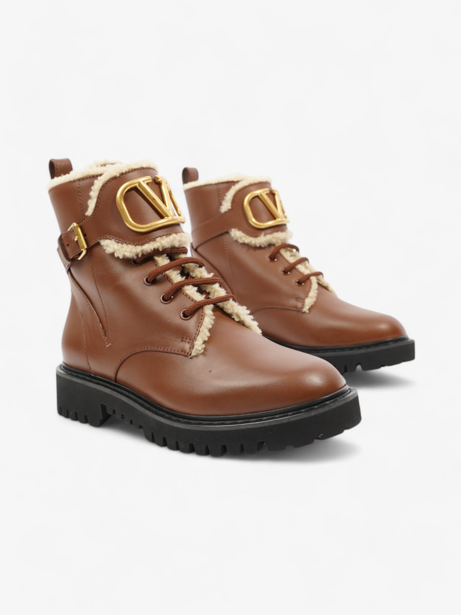 Valentino V Logo Combat Boots Brown Leather EU 38 UK 5 Image 2