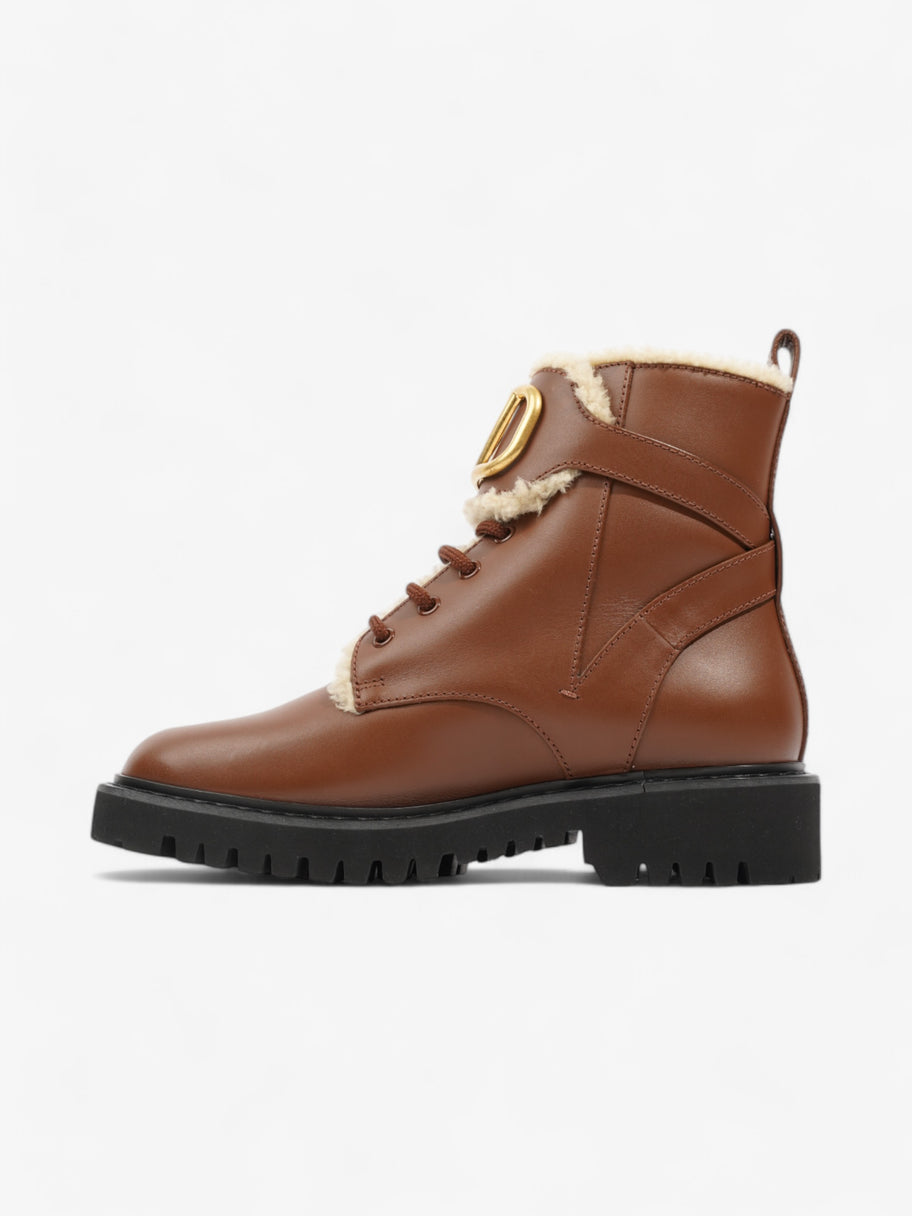 Valentino V Logo Combat Boots Brown Leather EU 38 UK 5 Image 3