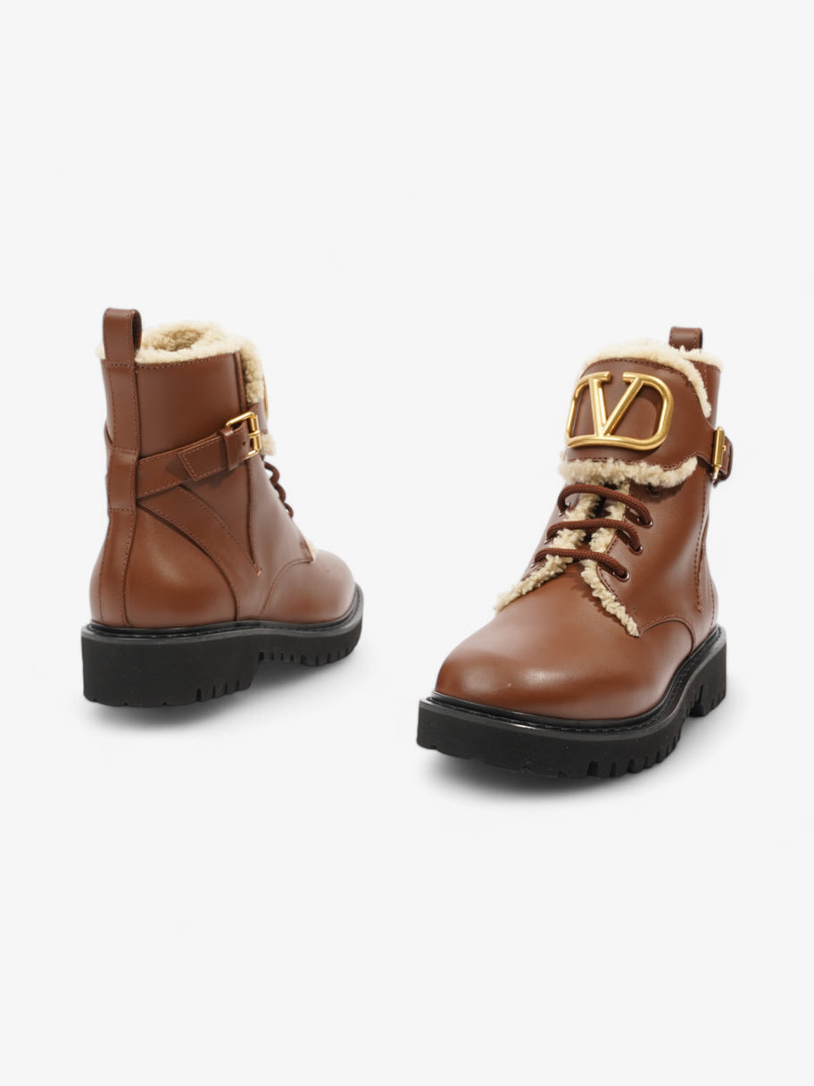 Valentino V Logo Combat Boots Brown Leather EU 38 UK 5 Image 9